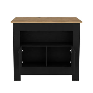 English Elm Floyd Modern Kitchen Island 35.3" H Black/Macadamia – 2 Doors, 3 Shelves, Engineered Wood Storage B097P199733