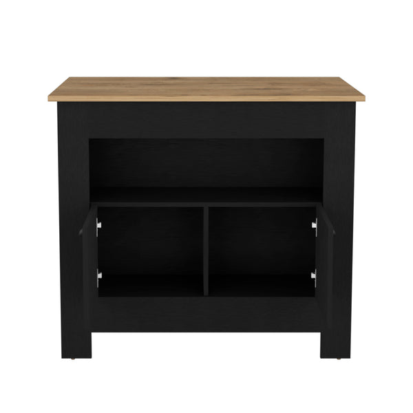 English Elm Floyd Modern Kitchen Island 35.3" H Black/Macadamia – 2 Doors, 3 Shelves, Engineered Wood Storage B097P199733