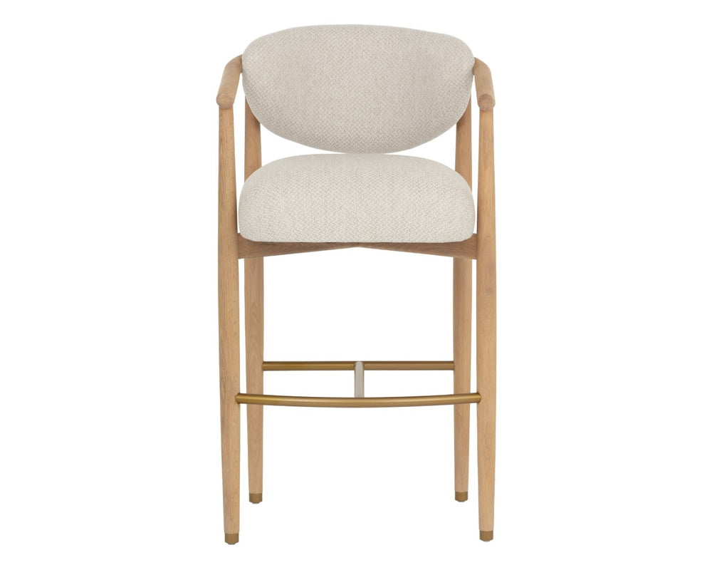 Sunpan SIGRID Barstool - Elegant Light Oak Frame with Monument Oatmeal Upholstery for Modern Interiors 112154