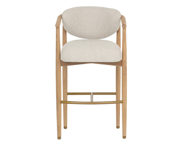Sunpan SIGRID Barstool - Elegant Light Oak Frame with Monument Oatmeal Upholstery for Modern Interiors 112154