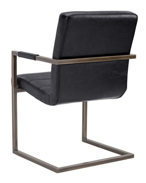 Sunpan Jafar Dining Armchair Set - Retro-Inspired Faux Leather Design with Rustic Bronze Steel Frame Vintage Black