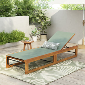 English Elm Christopher Knight Home® - MIA Acacia Wood Chaise Lounge with Breathable Textilene Mesh Seating for Cool, Durable Outdoor Relaxing Mint Green,Teak 50.5 L x 27.75 W x 10.25 H N776P301491M