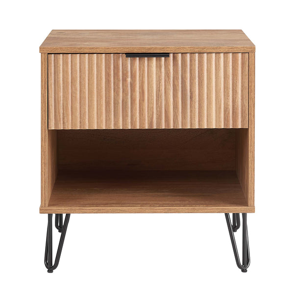 English Elm Dumbo 20" Fluted Nightstand In Warm Golden Brown - Stylish Storage With Mid-Century Glamour B365P398148