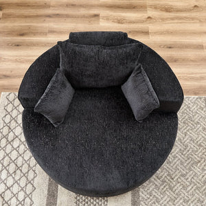 English Elm 55''L Chenille sponge single sofa sleeper chair — no assembly, ultra-soft chenille, plush backrest pillow comfort for living room relaxation Black W834P221028