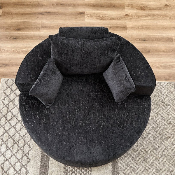 English Elm 55''L Chenille sponge single sofa sleeper chair — no assembly, ultra-soft chenille, plush backrest pillow comfort for living room relaxation Black W834P221028
