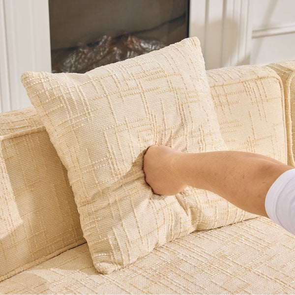 English Elm Beige Curved Compressed Sofa — Nordic Minimalist Foam & Spring Design, Soft Upholstery, Easy Setup W3612S00012