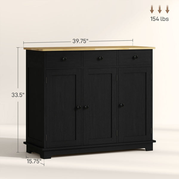 English Elm Homcom Rustic Sideboard With Solid Rubberwood Top, Stylish Storage Cabinet For Kitchen & Dining Use W2225P229096