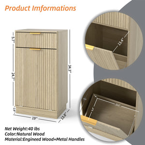 English Elm 10-Gallon Woodgrain Tilt-Out Trash Cabinet with Wave-Texture Drawer, Industrial Metal Accents, Space-Saving Organizer for Kitchen Bath Living Room Oak W2557P319050