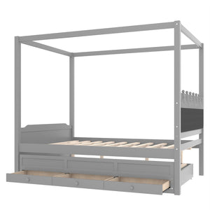 English Elm Full Bunk Bed with Trundle Bookshelf Storage Pine Frame Car Design for Kids W1580S00318