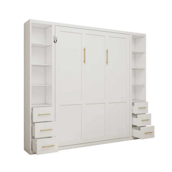 English Elm Desk Murphy Wall Bed Queen with Side Storage Cabinets for Home Office Study W5290S00003