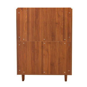 English Elm The modern minimalist MDF shoe cabinet with walnut finish, metal legs, multi-drawer storage, 49.2" L elegant organizer W3226P278926