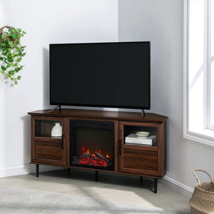 English Elm Walker Edison - Modern Angled-Side Fireplace Corner Tv Stand For Tvs Up To 10015” – Dark Walnut