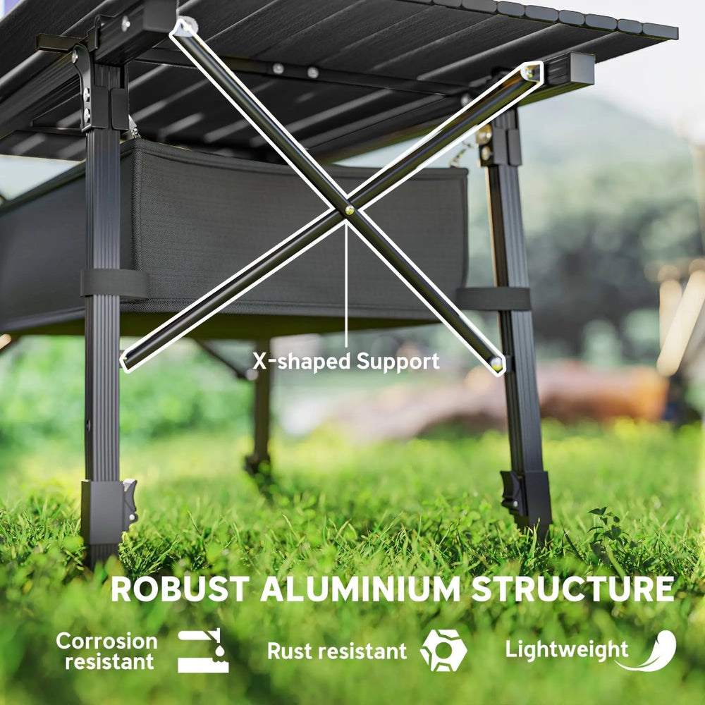English Elm Portable Aluminum Folding Camp Table with Adjustable Legs and Oxford Cloth Storage Basket T3971P399077