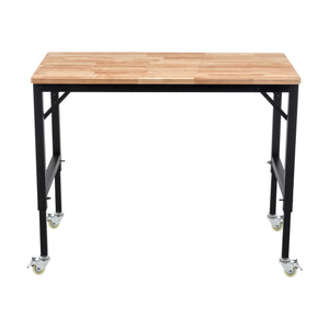 English Elm 48" Heavy-Duty Adjustable Workbench – Mobile Rubberwood Table With Steel Frame, 2000 Lbs Capacity W1422P218518