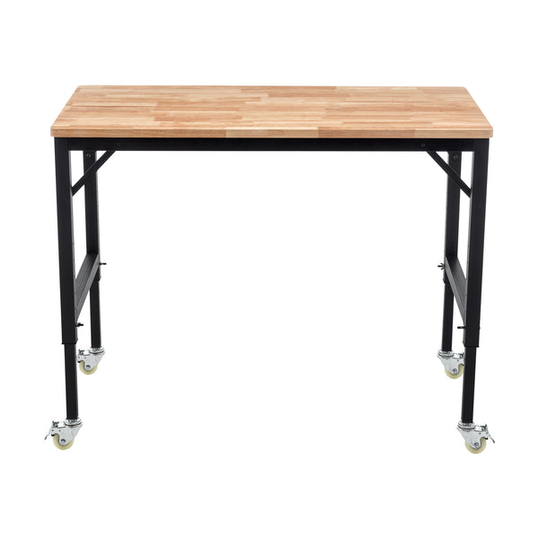 English Elm 48" Heavy-Duty Adjustable Workbench – Mobile Rubberwood Table With Steel Frame, 2000 Lbs Capacity W1422P218518