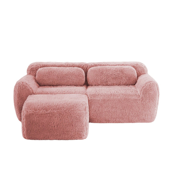 English Elm L-shaped Plush Sectional Sofa Boneless Cloud Comfort Floor Lounge with Chaise for Bedroom Pink W714S01556