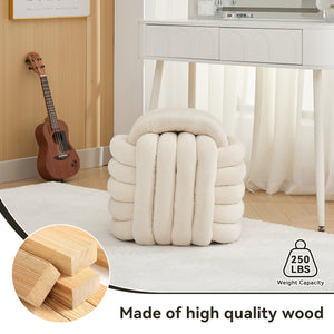 English Elm 060-Chenille Plush Knot Ottoman Stool with Foam Fill & Wooden Frame — Stylish, Comfortable Indoor Seat (No Assembly) Beige W527P239023