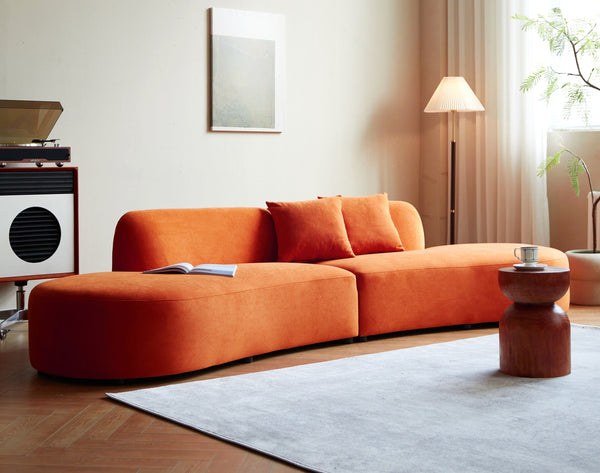 English Elm 132" Curved Sofa with Velvet Upholstery, Luxurious 6-Seater Half Moon Design for Modern Spaces Orange B2735S00027