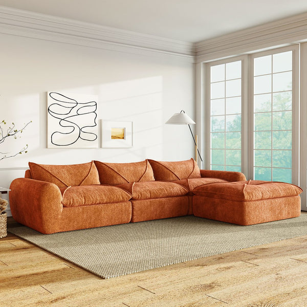 English Elm 116'' Fully Compressed Sofa with Legless Chenille Design, High-Density Comfort, Modular Flexibility and No Assembly Required Orange N723S9707G