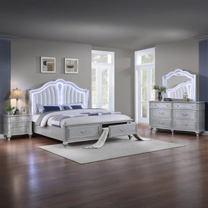 English Elm Mystic 4-Piece Contemporary Upholstered Led Bedroom Set With Crystal Accents & Storage Solutions B009S01675
