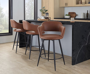 English Elm Margarite 26" Contemporary Counter Stool Set of 2 with Swivel, Faux Leather Upholstery, Footrest Brown B202S00349