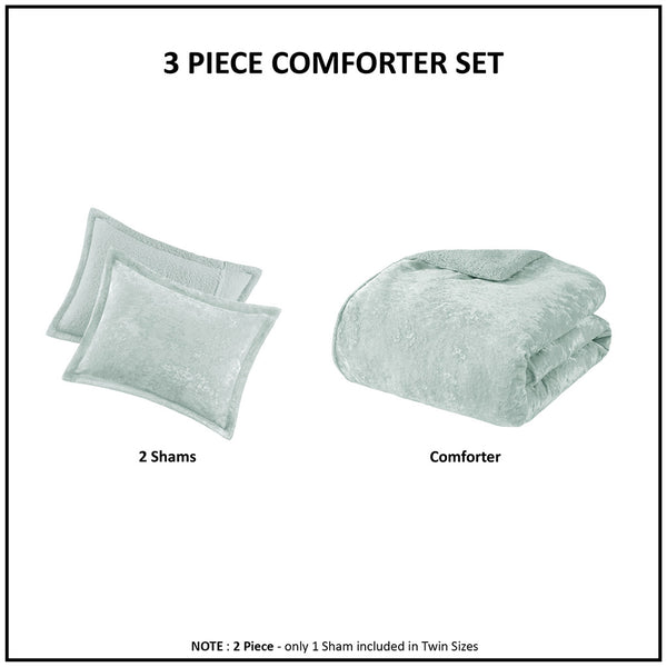 JLA Home Intelligent Design - Crushed Velvet Sherpa Reversible Comforter Set with Hypoallergenic Fill, OEKO‑TEX, Machine Washable Aqua ID10-2383