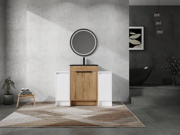 English Elm 48 Inch Freestanding Bathroom Vanity With Black Ceramic Sink & Soft-Close Storage Cabinets - Modern Elegance W999S00315