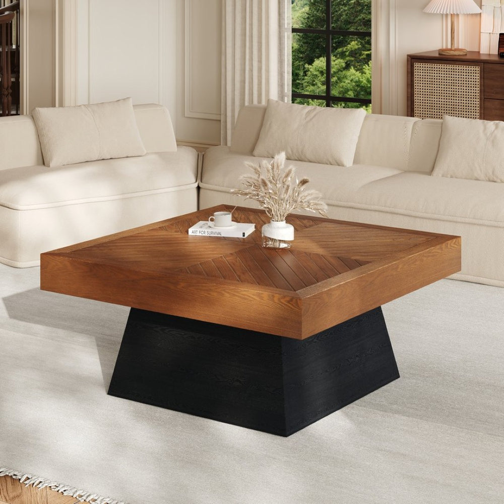 English Elm Round Marble Pattern Coffee Table with Cross Wood Base for Modern Living Rooms N770P365831B
