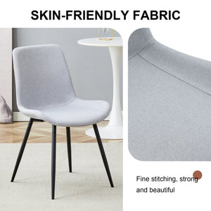 English Elm Comfortable Linen-Cotton Dining Chairs Set of 4 in Light Gray — Ergonomic Curved Cushions, Metal Legs, Breathable Fabric W1151P230557