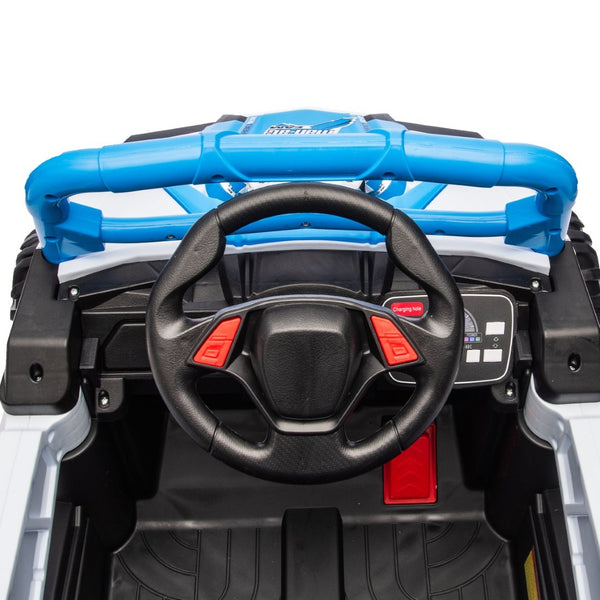 English Elm 12v Kids Electric Utv Ride on Toy with Parental Remote Swing Function and Shock Absorbers Blue W1578P368161