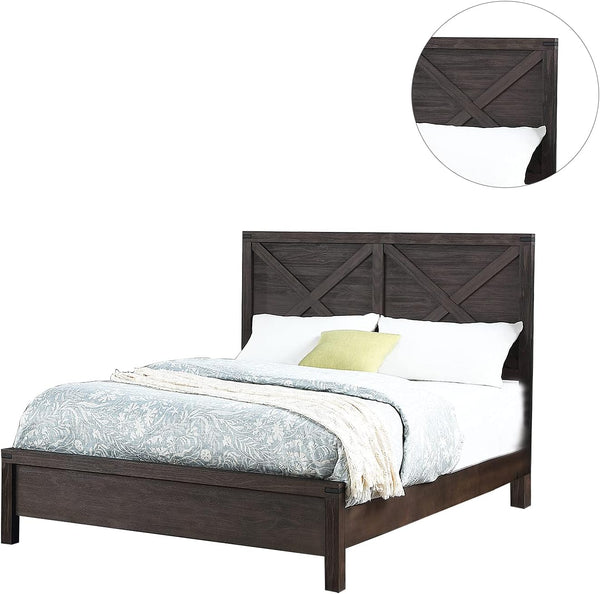 English Elm Rustic Contemporary Espresso Queen Bed with X-Design Headboard Pine & Plywood Durable Chic Centerpiece B011S01442