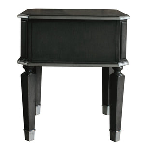 English Elm Charcoal End Table with 1 Drawer, 2/3 Glide, Silver Trim & Tapered Legs — Stylish Storage Accent B062P185733