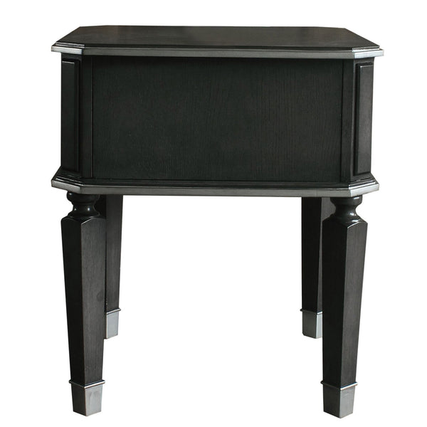 English Elm Charcoal End Table with 1 Drawer, 2/3 Glide, Silver Trim & Tapered Legs — Stylish Storage Accent B062P185733