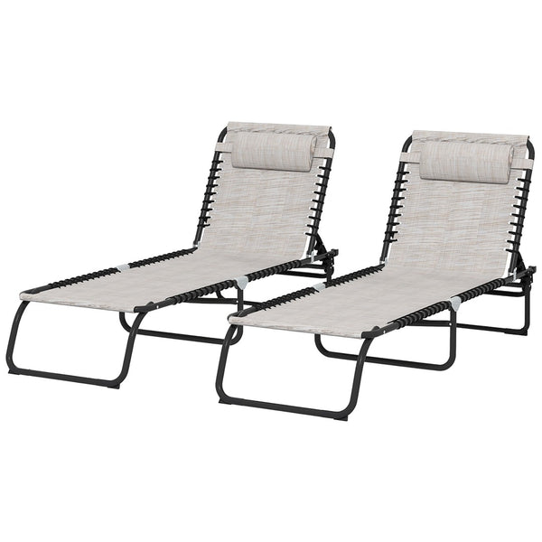English Elm Outsunny Folding Chaise Lounge Chair Set Of 2 - Comfortable, Portable, 4-Position Reclining Chairs For Patio, Poolside, Beach & Camping W2225P229490-GIGA