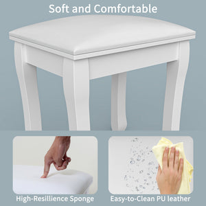 English Elm Vanity White Makeup Stool with Cushion and Solid Wood Legs, Anti-Slip Pads, Comfortable PU Seat W3128P281249