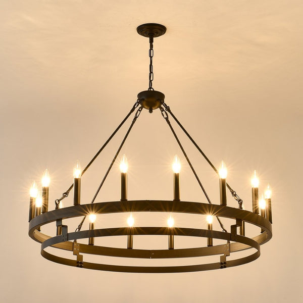 English Elm 39 Inch Matte Black Wagon Wheel Chandelier 16 Candelabra Lights Farmhouse Dining W5008P392763