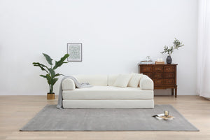 English Elm Convertible 3-Seat Sleeper Sofa Bed Corduroy Folding Floor Couch with Cylindrical Pillow, Plush Support White W3199P309396