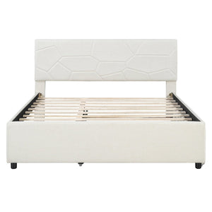 English Elm Queen Linen Upholstered Platform Bed with Brick Textured Headboard and Pull Out Trundle SF000004AAA-1
