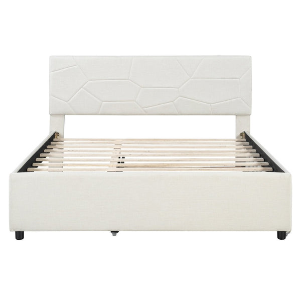 English Elm Queen Linen Upholstered Platform Bed with Brick Textured Headboard and Pull Out Trundle SF000004AAA-1