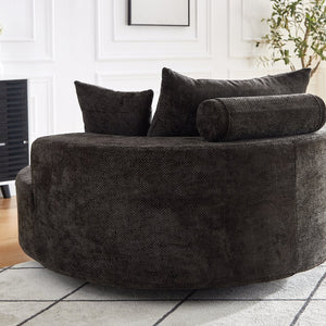 English Elm 55''L Chenille Foam Single Swivel Chair with Plush Backrest Pillow, 360° Smooth Recline for Living Room Lounge Comfort Black W834S00351