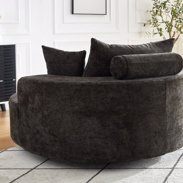 English Elm 55''L Chenille Foam Single Swivel Chair with Plush Backrest Pillow, 360° Smooth Recline for Living Room Lounge Comfort Black W834S00351