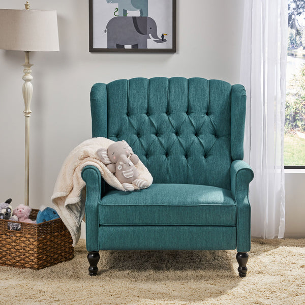 English Elm Christopher Knight Home® - Push Back Recliner Chair with Nailhead Trim and Tufted Wingback, Oversized Pushback Lounge Comfort Teal 64257.00T