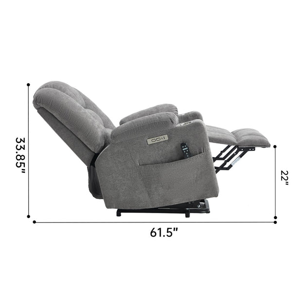 English Elm Emon's Overstuffed Chenille Power Lift Recliner with Massage Heat and Charging Ports Light Gray W1803S00091