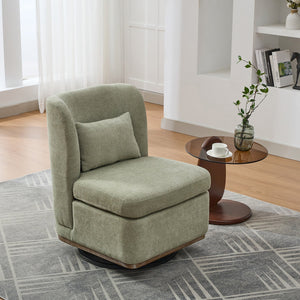 English Elm 25.2 Wide Modern Chenille Cushioned Armless Swivel Accent Chair with Pillow, Metal Base, Pocket Spring Comfort Pale Green W3118P253948