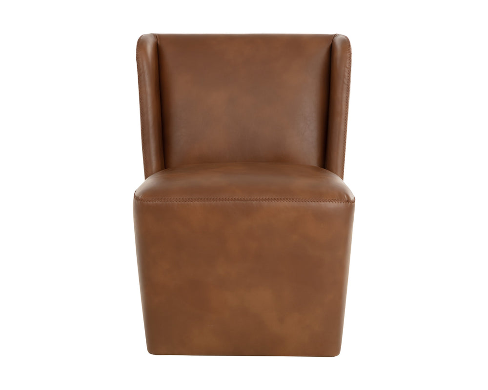 Sunpan Amita Wheeled Dining Chair - Luxurious Tobacco Tan Faux Leather With Comfortable Curves And Style Brown Faux Leather 111925