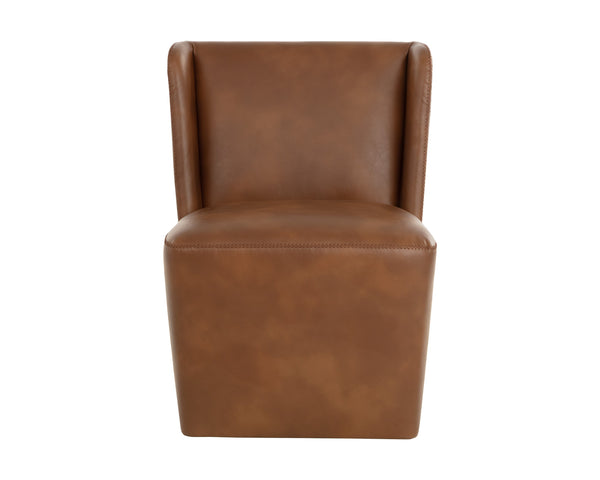 Sunpan Amita Wheeled Dining Chair - Luxurious Tobacco Tan Faux Leather With Comfortable Curves And Style Brown Faux Leather 111925