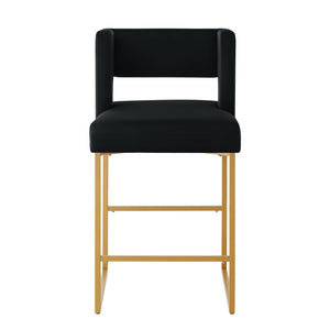 English Elm Modern Velvet Counter Stools Set of Two with Gold Iron Frame and Square Open Back Black W2186P171941