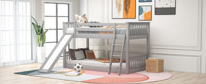 English Elm Twin Twin Bunk Bed with Convertible Slide & Reversible Ladder, Space-Saving Pine Frame for Kids Rooms Gray GX000213AAE-1