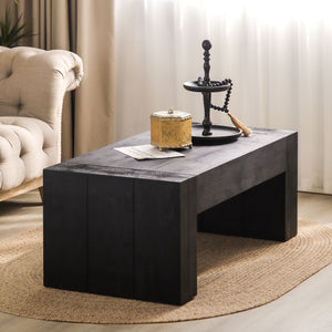 English Elm Modern Black Coffee Table - 49In Rectangular Design For Chic Living Room, Farmhouse & Contemporary Style W2729P199003