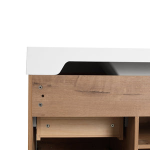 English Elm 48" Floating Bathroom Vanity Dual Ceramic Vessel Sinks Oak Finish Soft Close Doors W999S00527